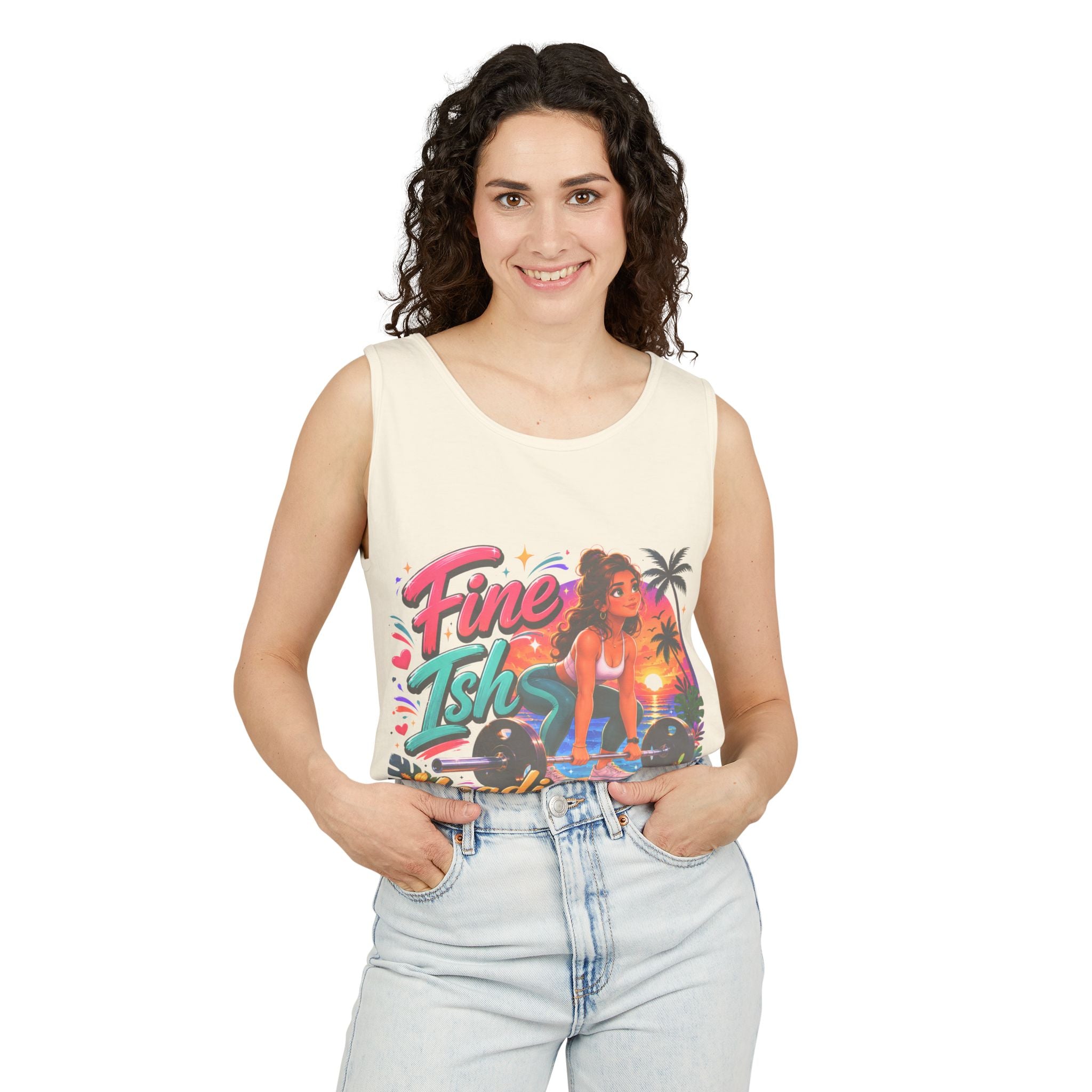 Fine Ish Loading Tank Top — Tropical Pin-Up Workout Graphic Tank