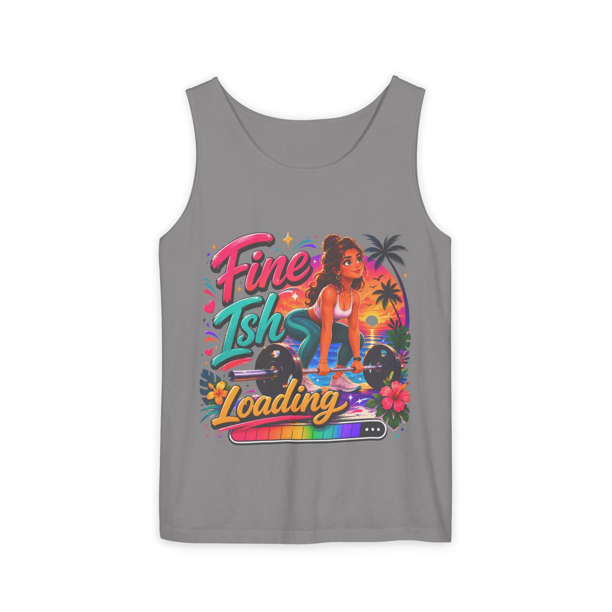 Fine Ish Loading Tank Top — Tropical Pin-Up Workout Graphic Tank