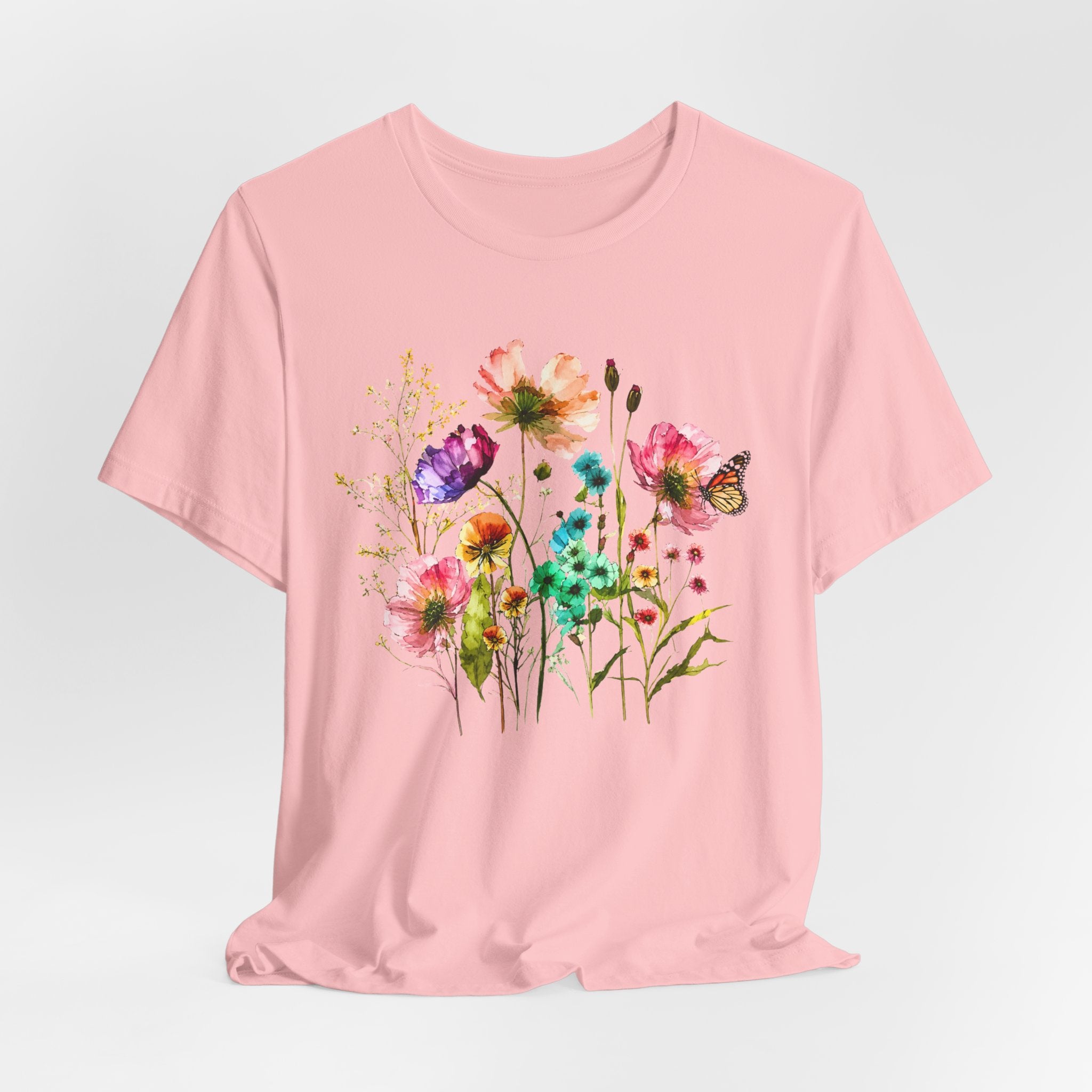 Floral Watercolor  Pink Wildflower Bouquet Graphic T-Shirt