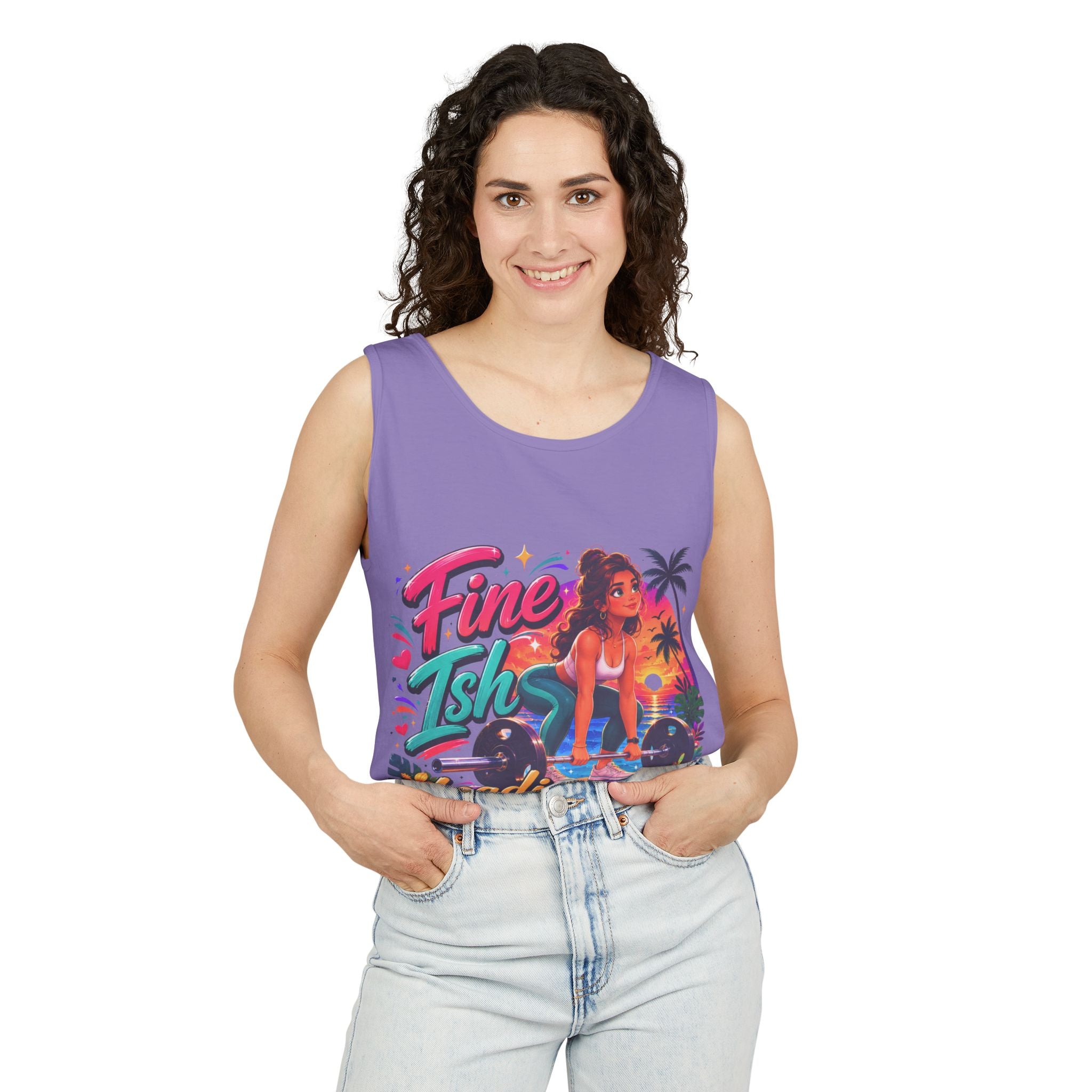 Fine Ish Loading Tank Top — Tropical Pin-Up Workout Graphic Tank