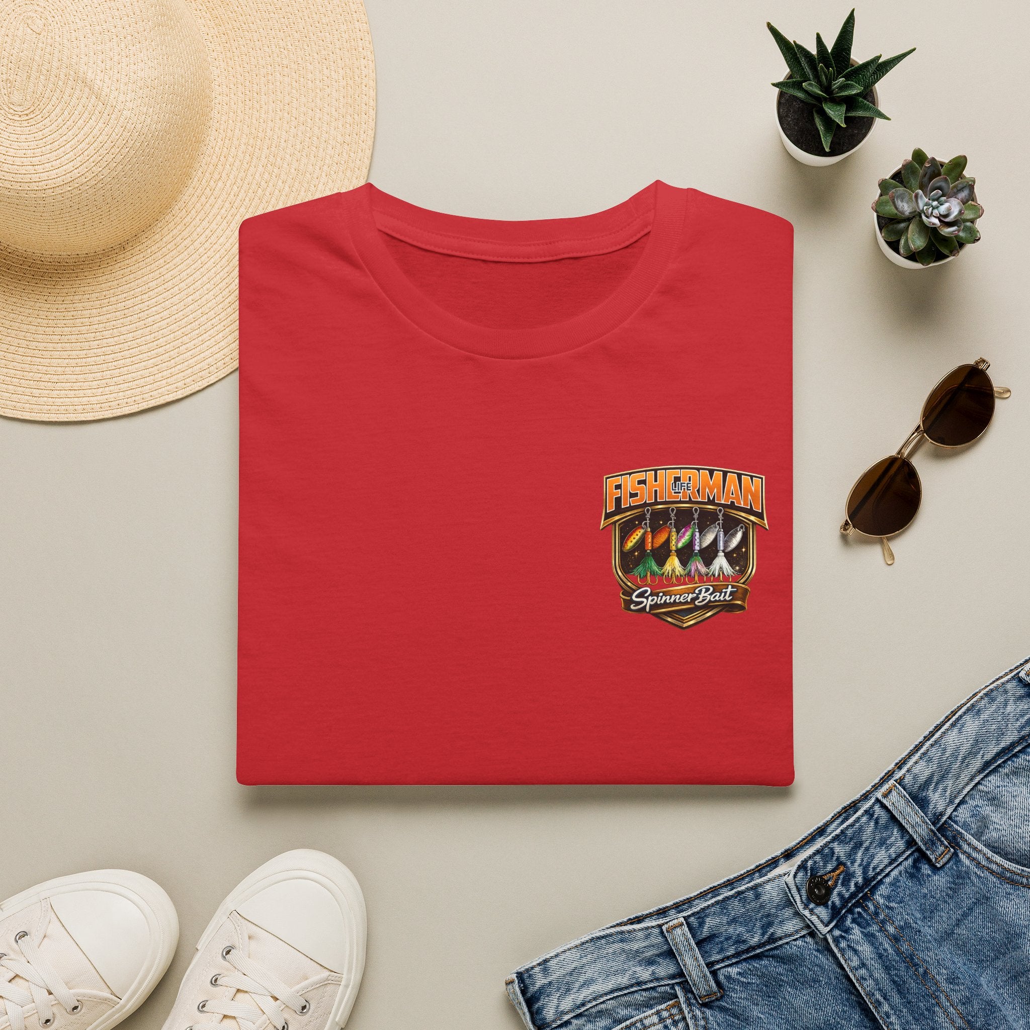 Spinner Bait Fisherman Sunset Badge T-Shirt