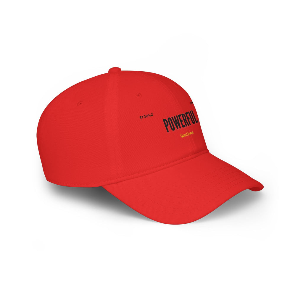 Red 'POWERFUL' Embroidered Low Profile Baseball Cap