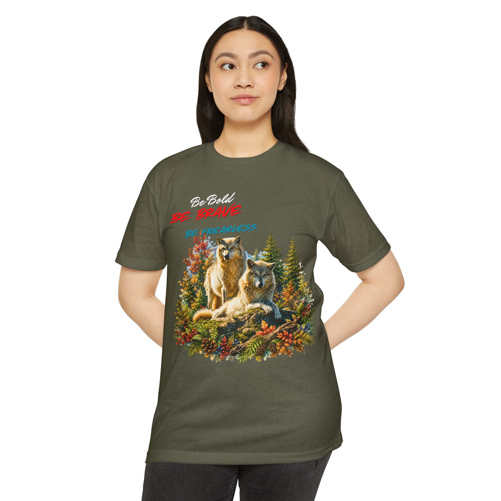 Be Brave Be Fearless Wolf Graphic T‑Shirt