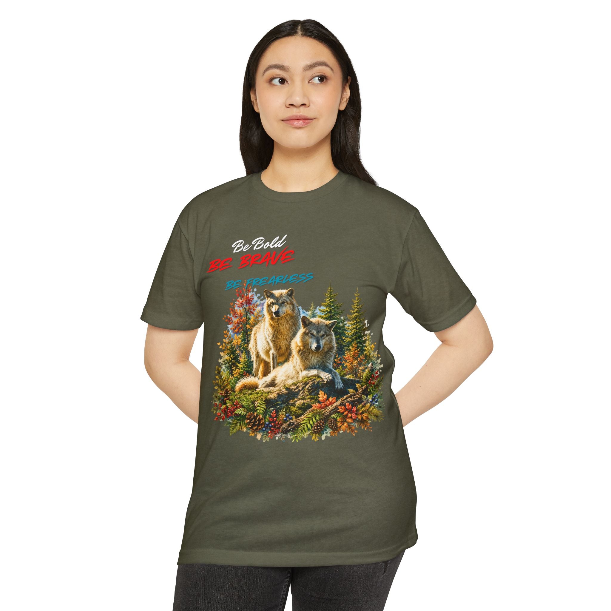 Be Brave Be Fearless Wolf Graphic T‑Shirt