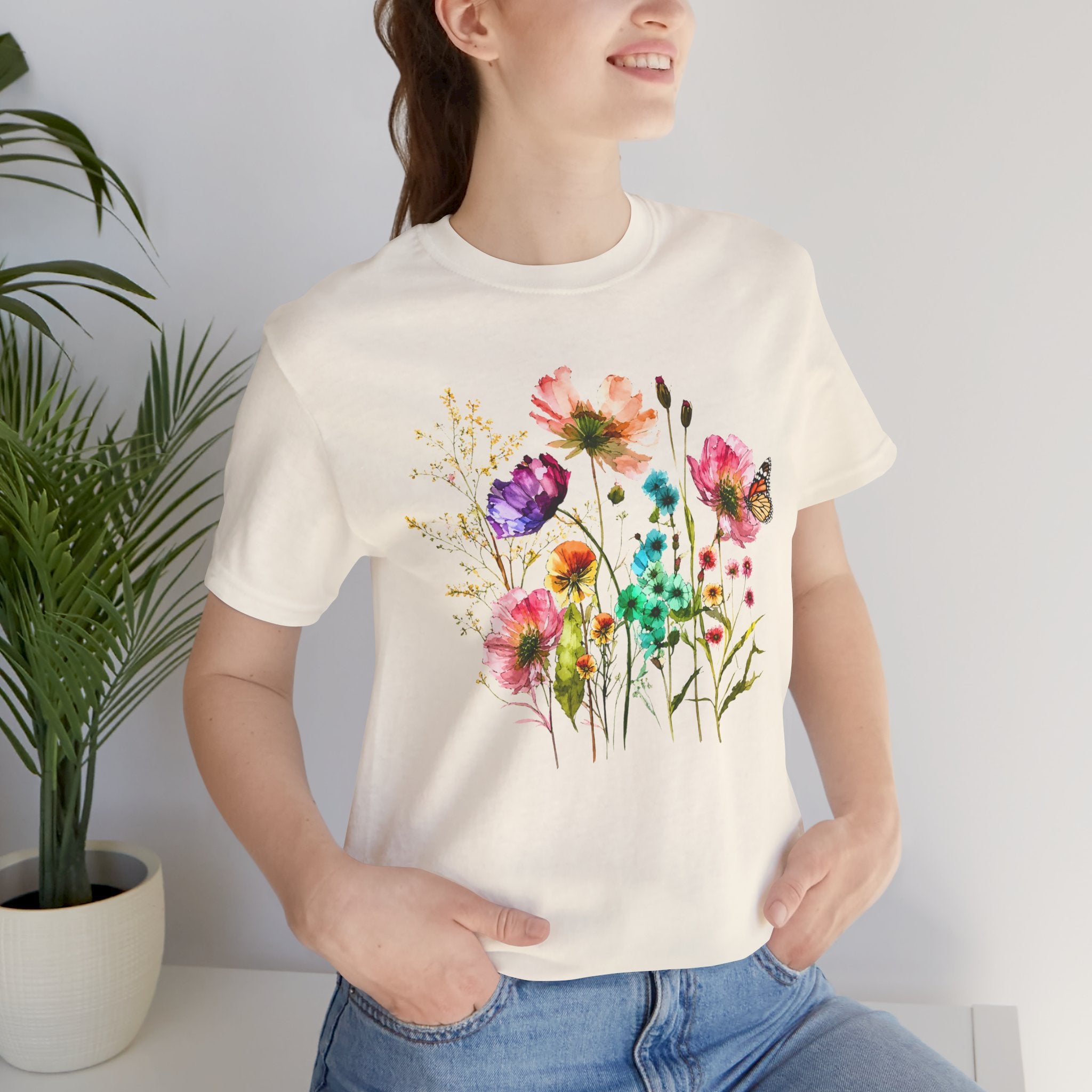 Floral Watercolor  Pink Wildflower Bouquet Graphic T-Shirt