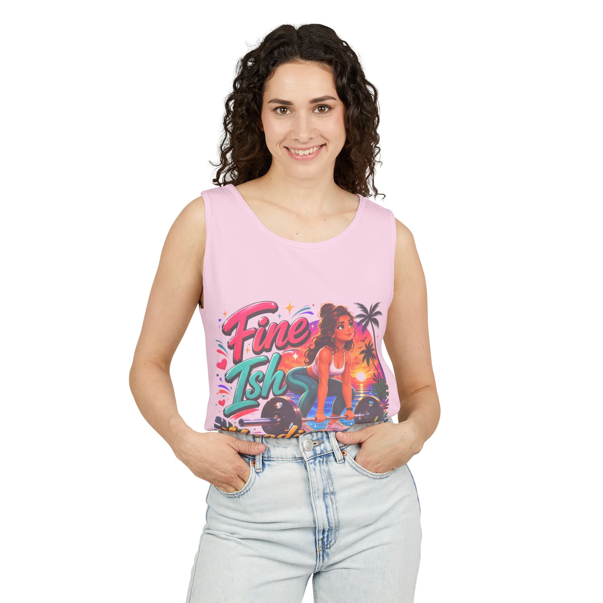 Fine Ish Loading Tank Top — Tropical Pin-Up Workout Graphic Tank