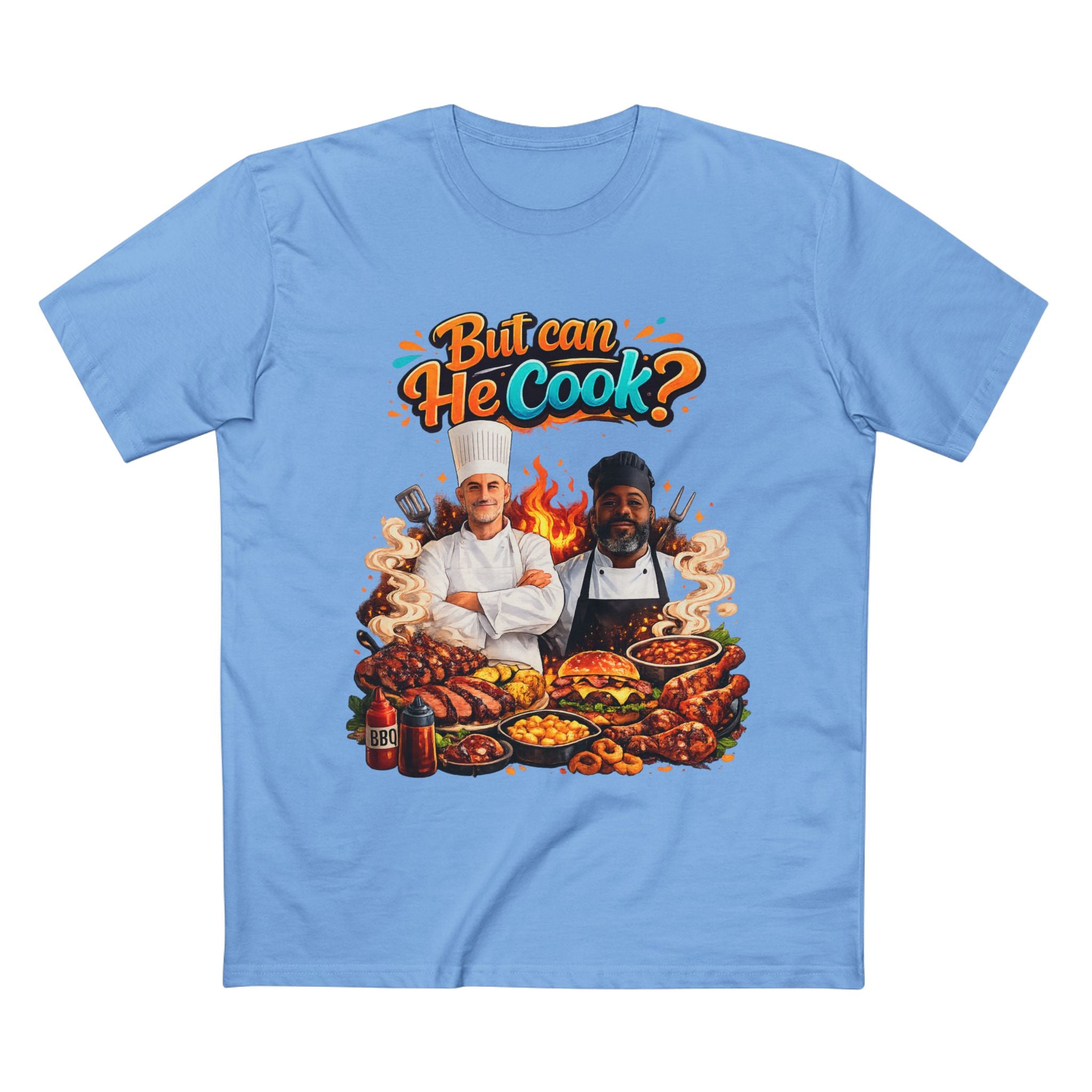 But Can He Cook? T-Shirt — Funny Chef BBQ Cooking Tee