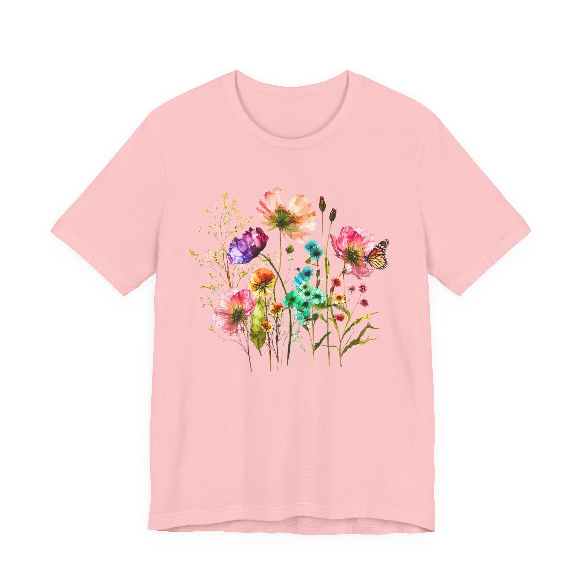 Floral Watercolor  Pink Wildflower Bouquet Graphic T-Shirt
