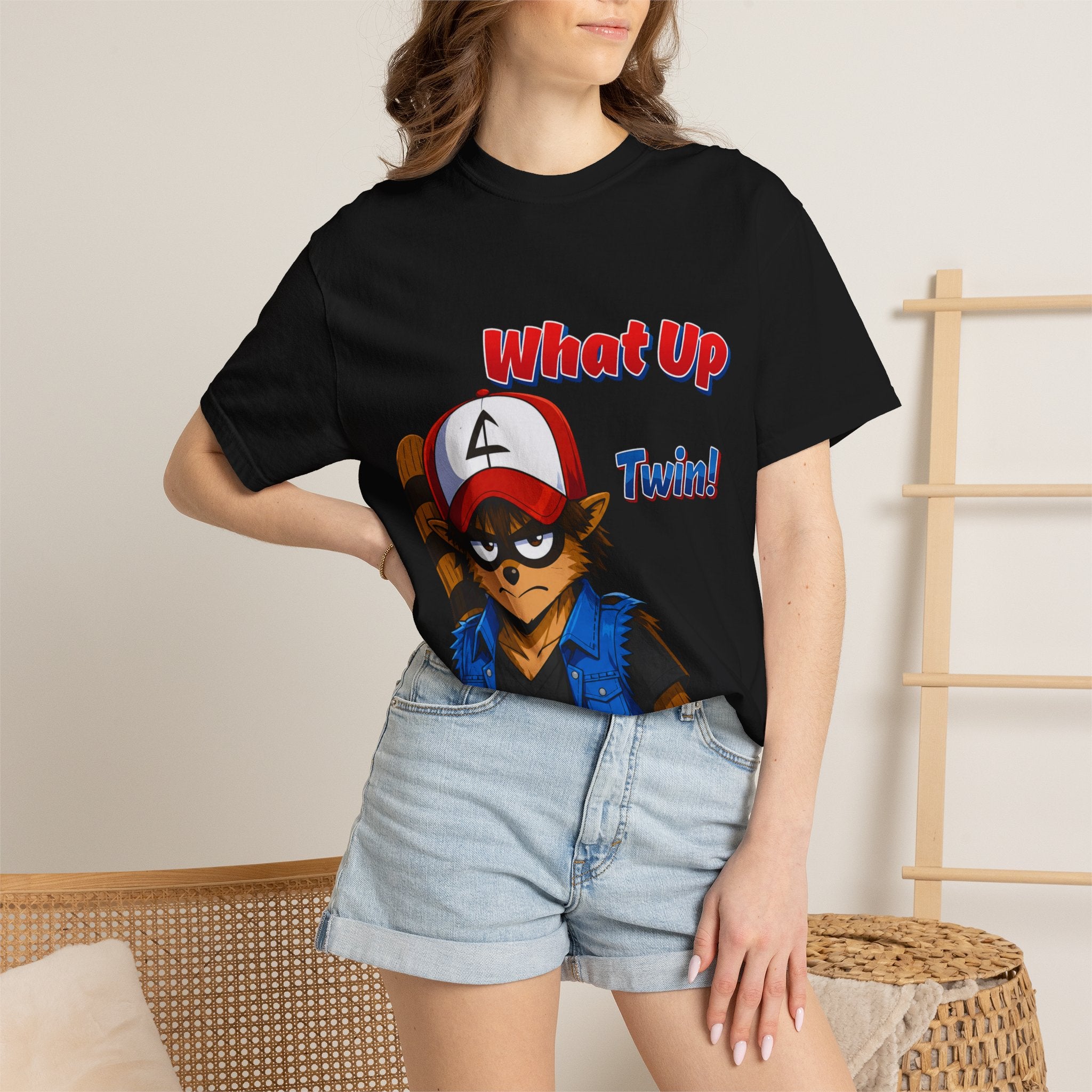 What Up Twin! Graphic T-Shirt — Cute Raccoon Character Tee