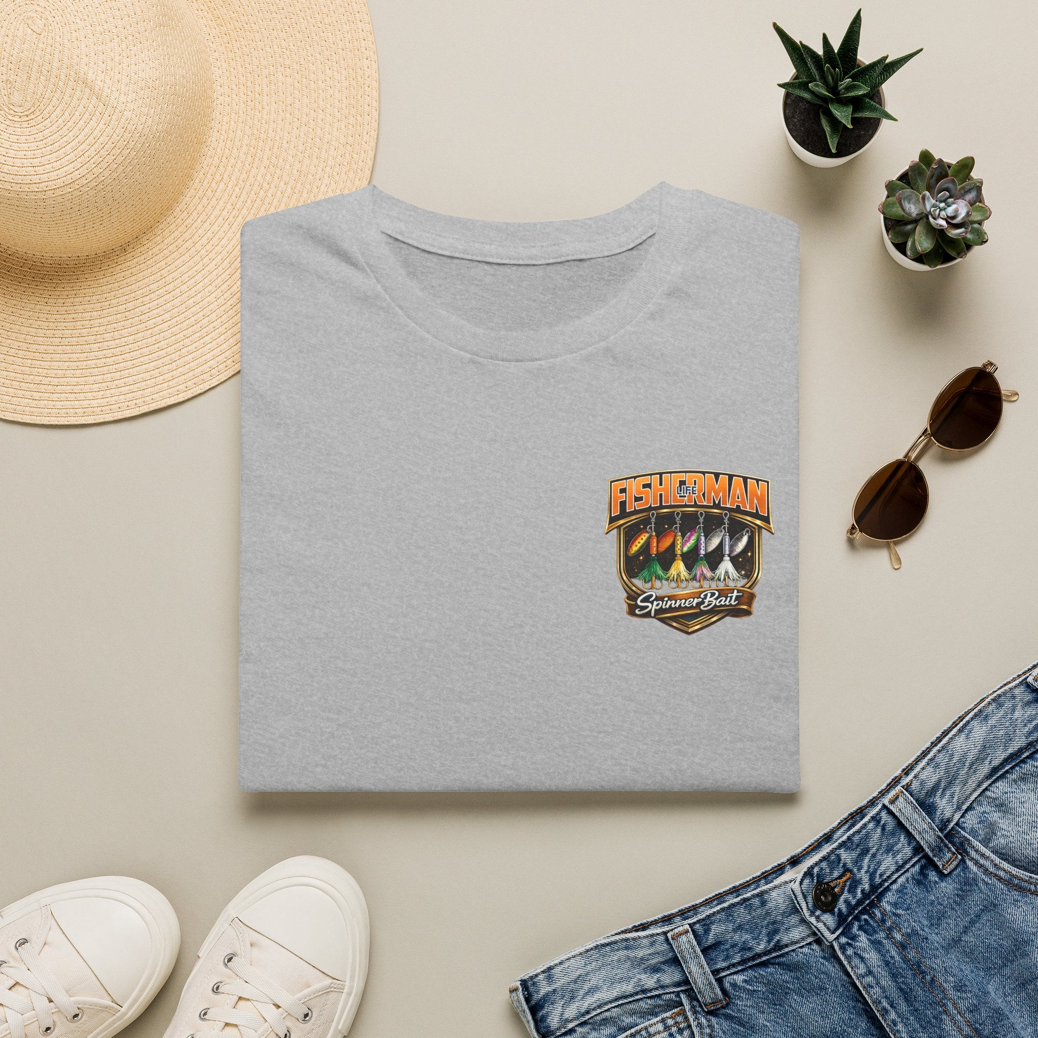 Spinner Bait Fisherman Sunset Badge T-Shirt