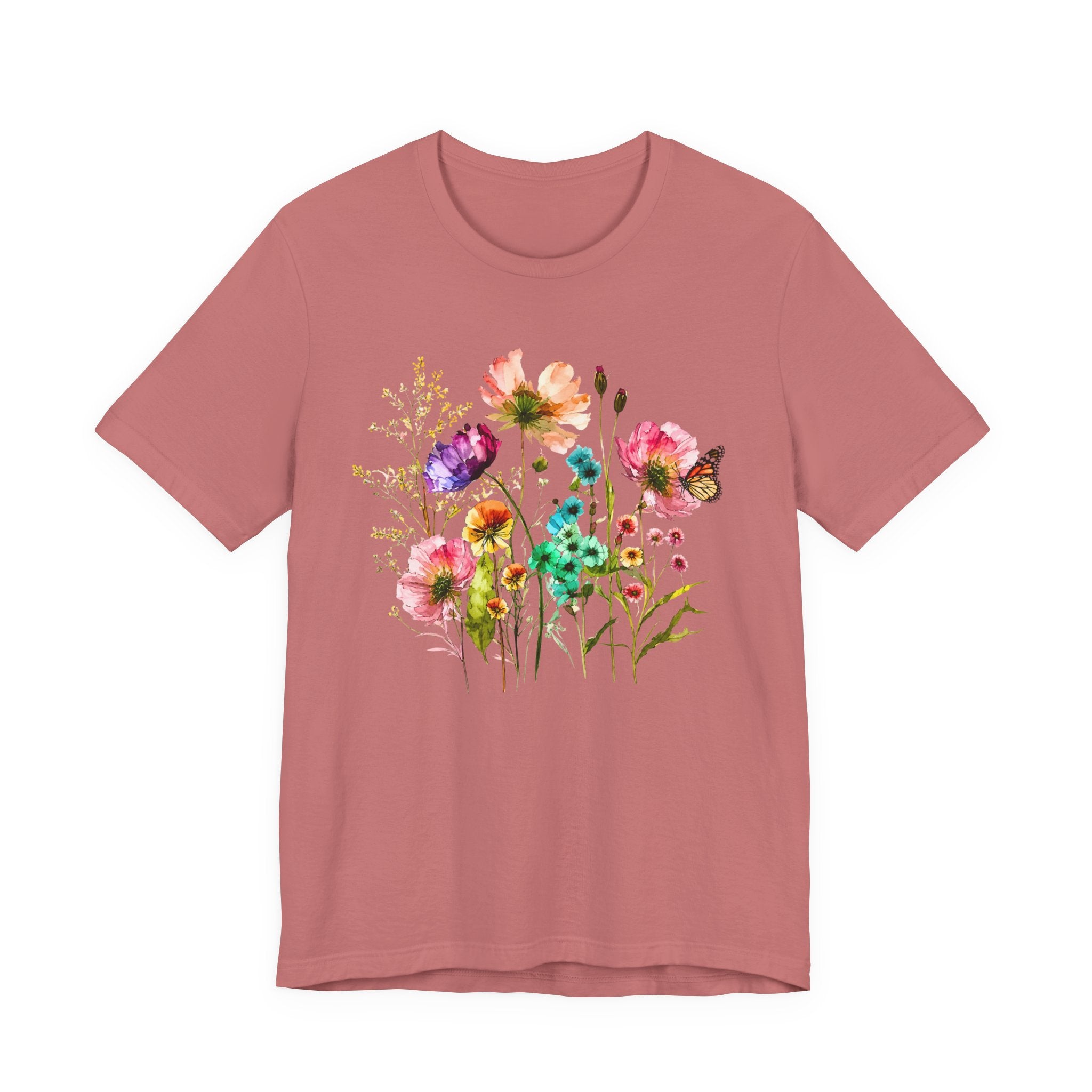 Floral Watercolor  Pink Wildflower Bouquet Graphic T-Shirt