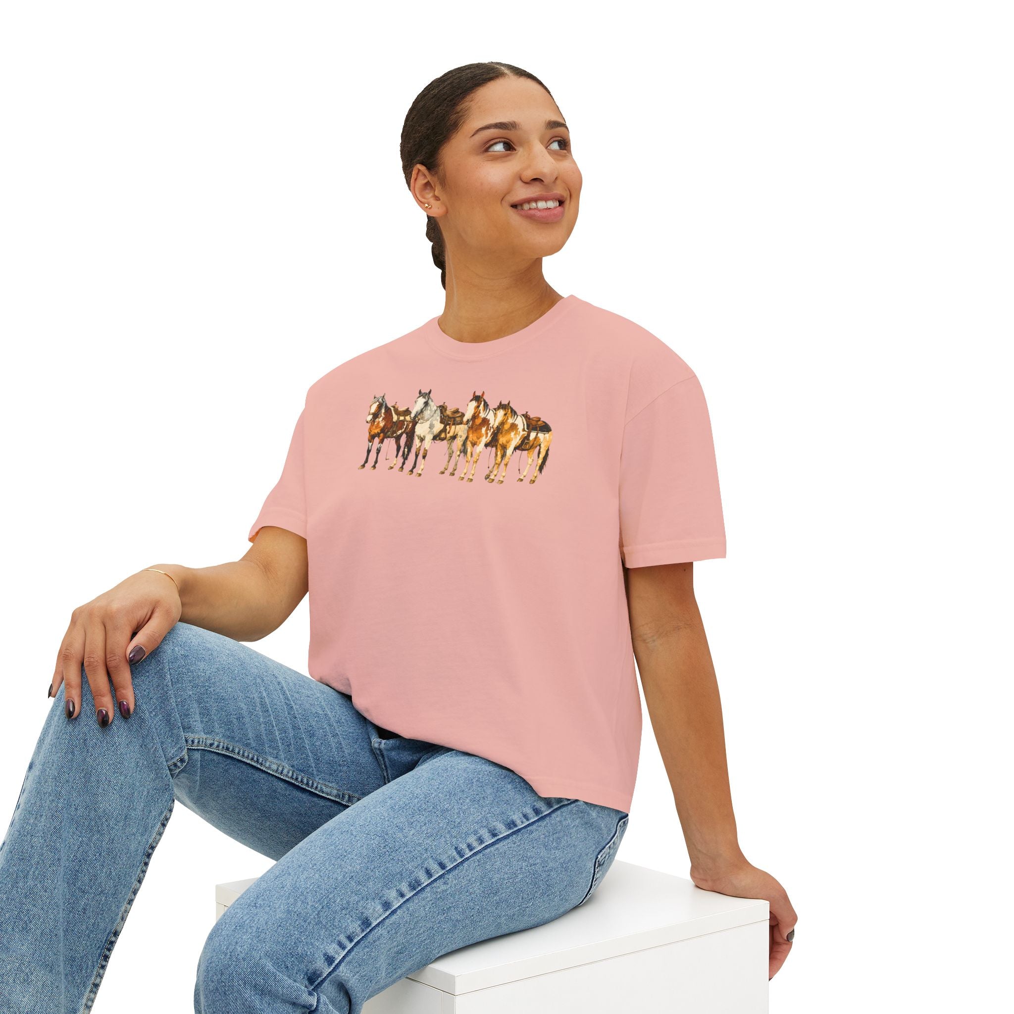 Women's Watercolor Horse Lineup Graphic