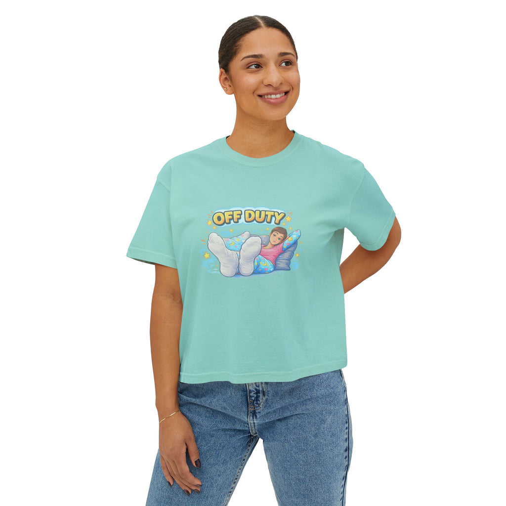 Off Duty Women's Boxy Tee — Relaxed 'Off Duty' Graphic Shirt
