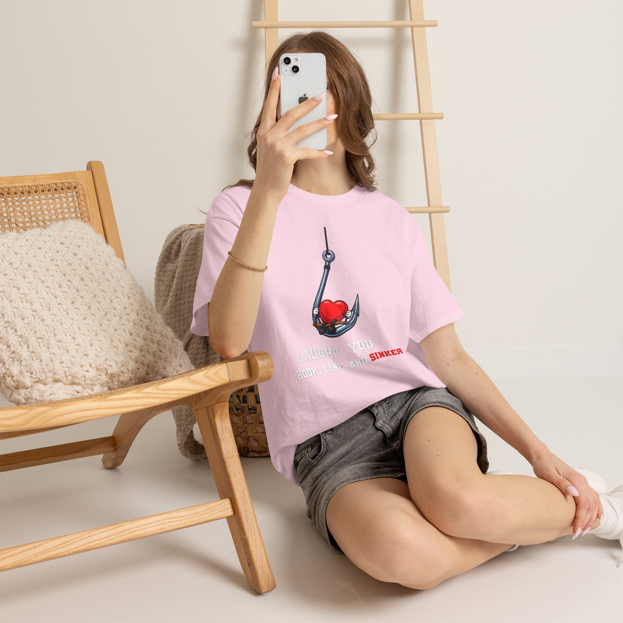 T-Shirt — "Caught You Hook, Line, and Sinker" Fishing Heart Tee