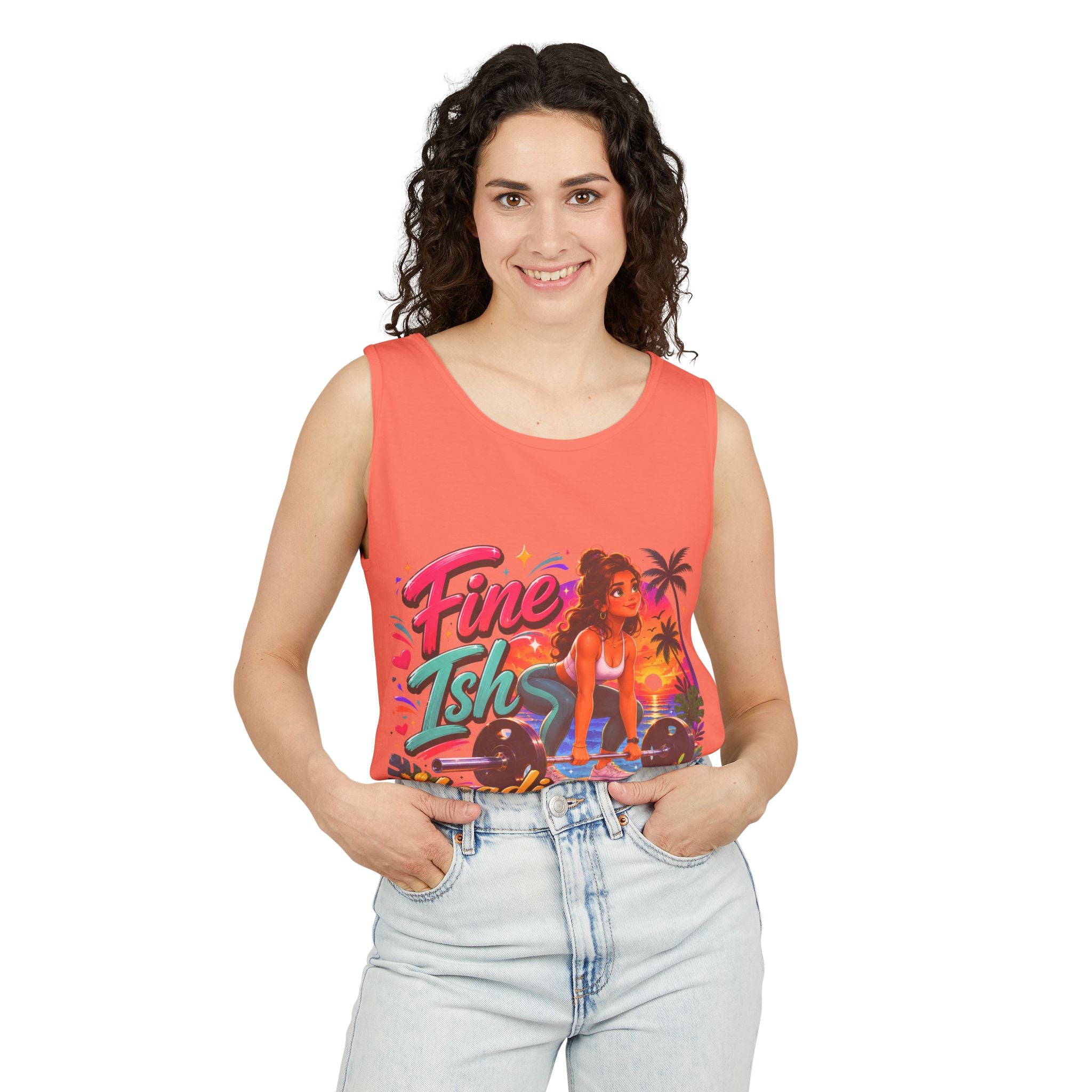 Fine Ish Loading Tank Top — Tropical Pin-Up Workout Graphic Tank