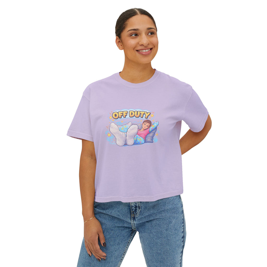 Off Duty Women's Boxy Tee — Relaxed 'Off Duty' Graphic Shirt