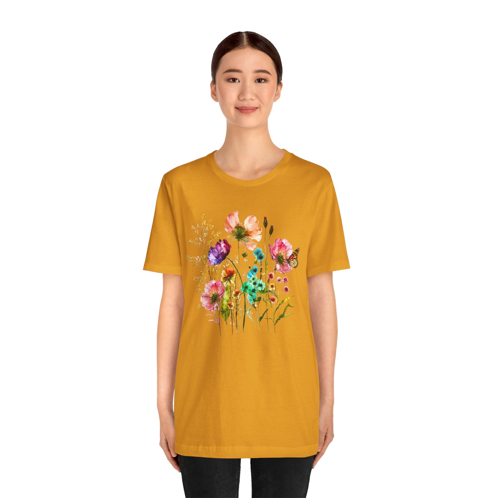 Floral Watercolor  Pink Wildflower Bouquet Graphic T-Shirt