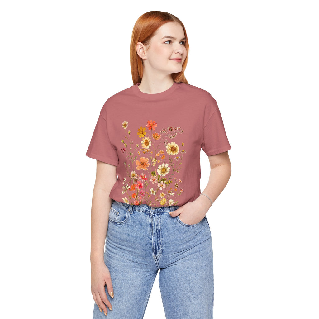 Floral Meadow Tee — Vintage Wildflower Bouquet Short Sleeve Shirt