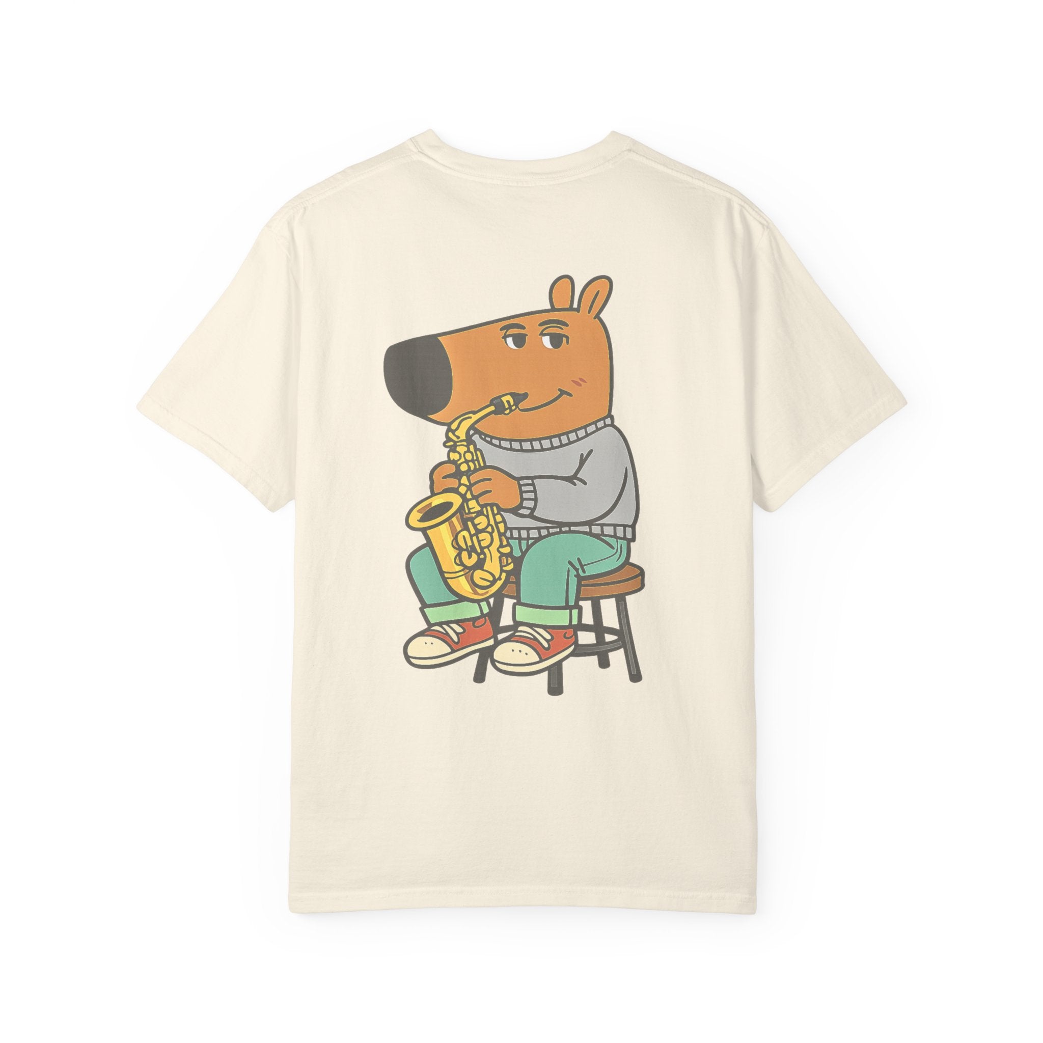 Chilled Saxophone Dog T-Shirt — "I'm Just a Chilled Guy But I Can Play Them Saxophones"