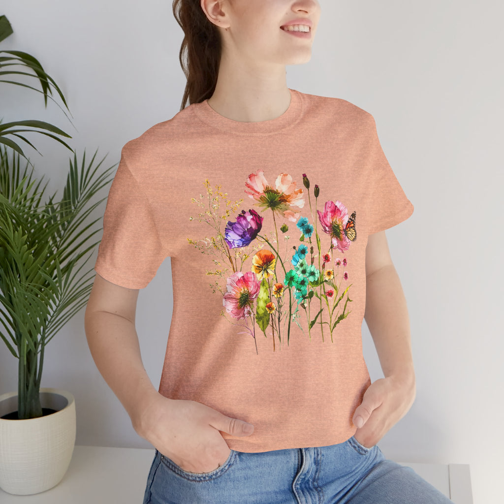 Floral Watercolor  Pink Wildflower Bouquet Graphic T-Shirt