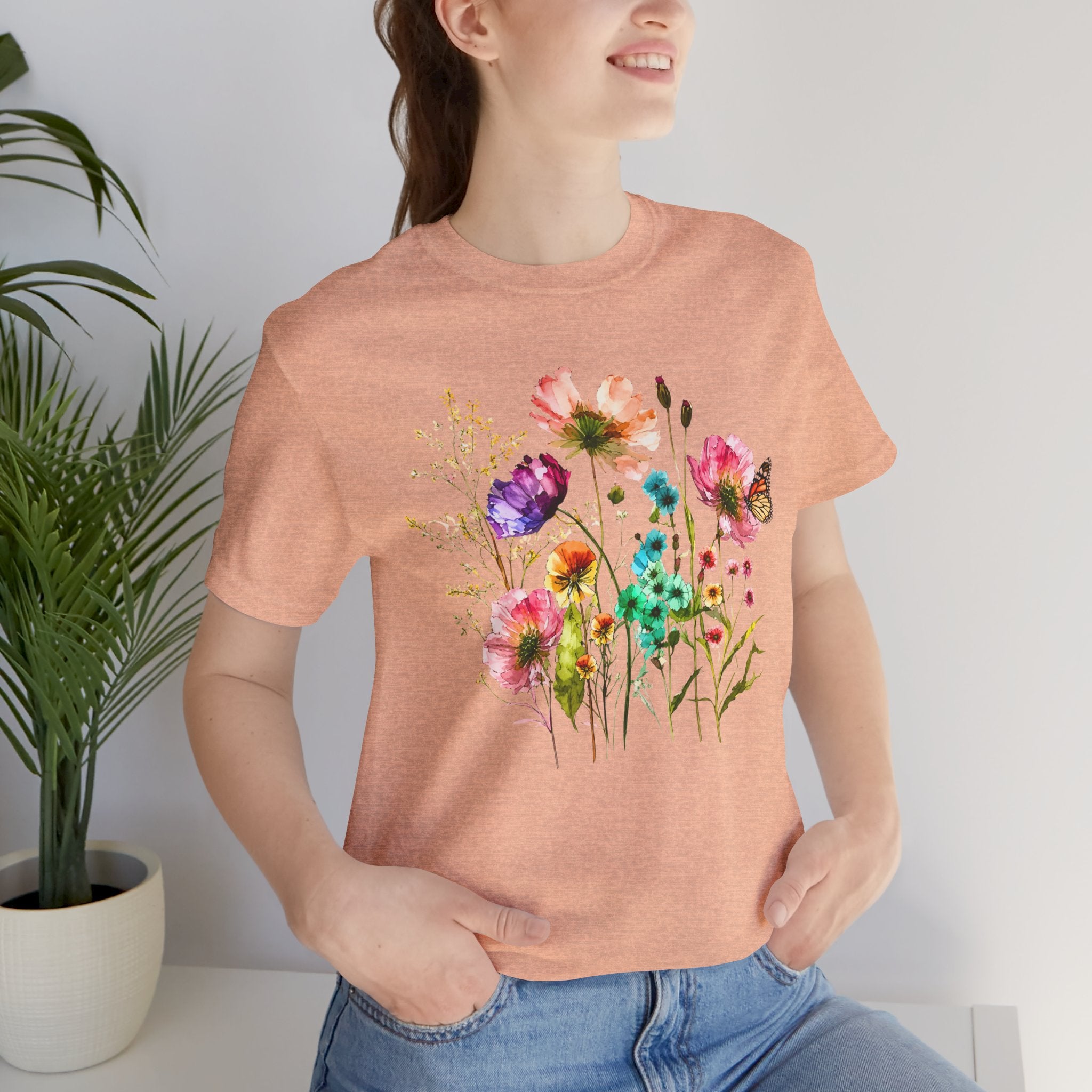 Floral Watercolor  Pink Wildflower Bouquet Graphic T-Shirt