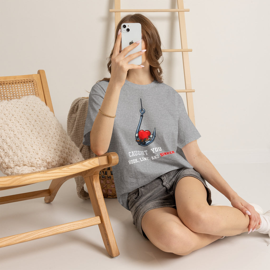 T-Shirt — "Caught You Hook, Line, and Sinker" Fishing Heart Tee