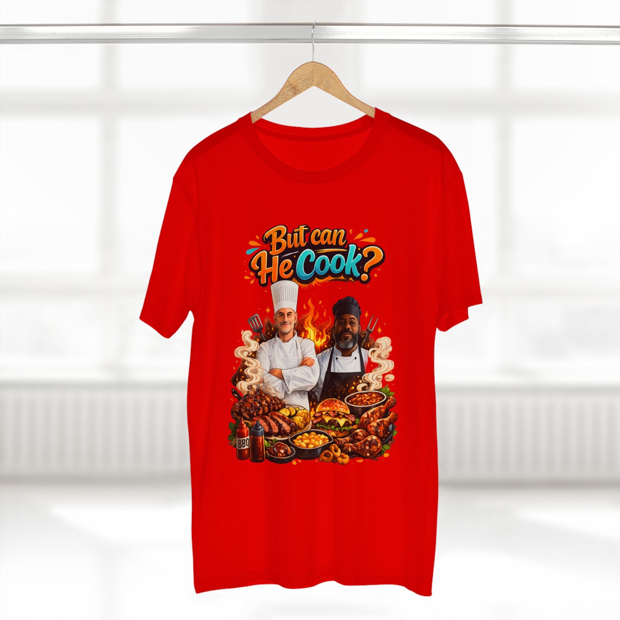 But Can He Cook? T-Shirt — Funny Chef BBQ Cooking Tee