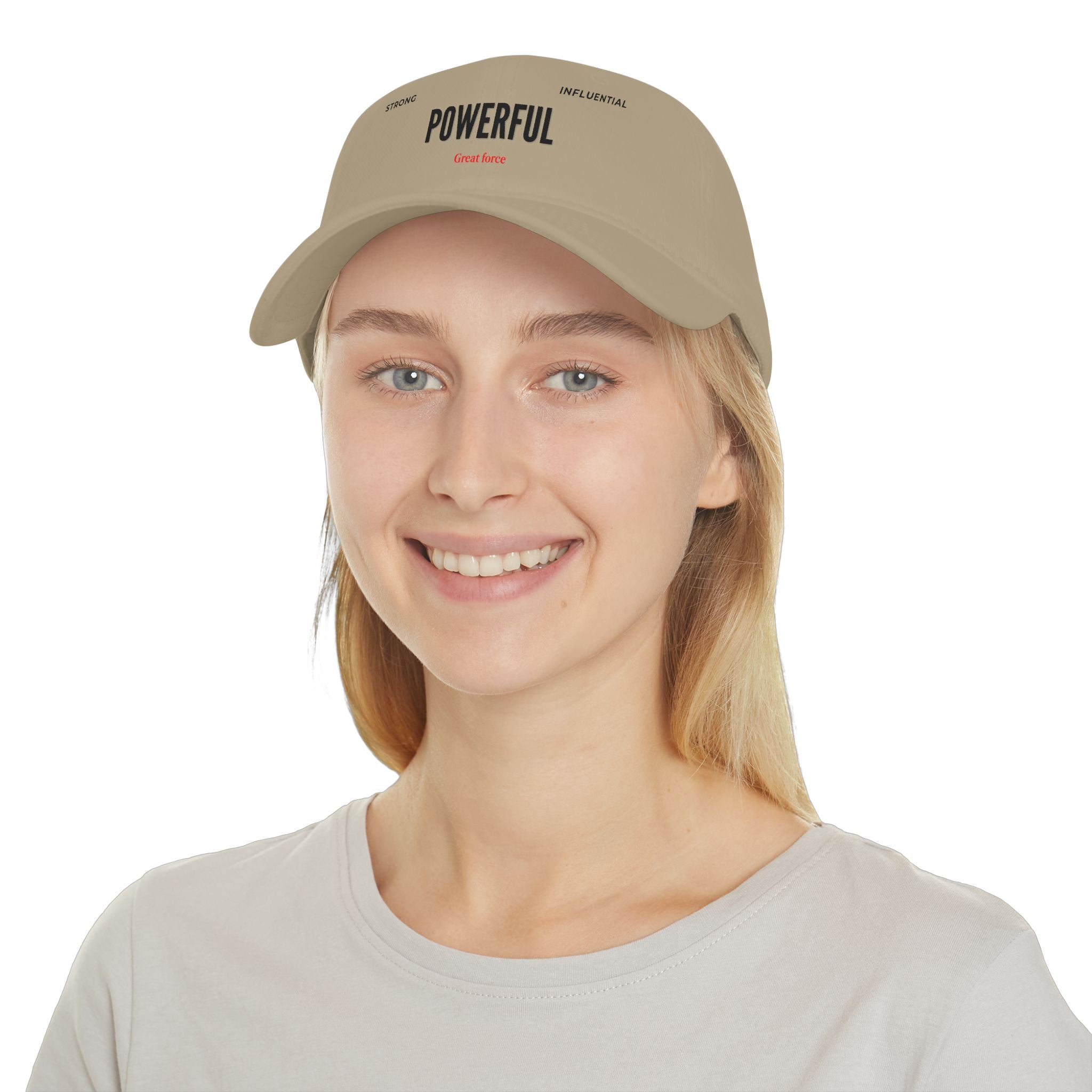 Red 'POWERFUL' Embroidered Low Profile Baseball Cap