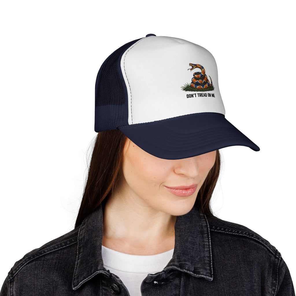 Don’t Tread On Me Trucker Cap — Coiled Rattlesnake Patriotic Mesh Hat