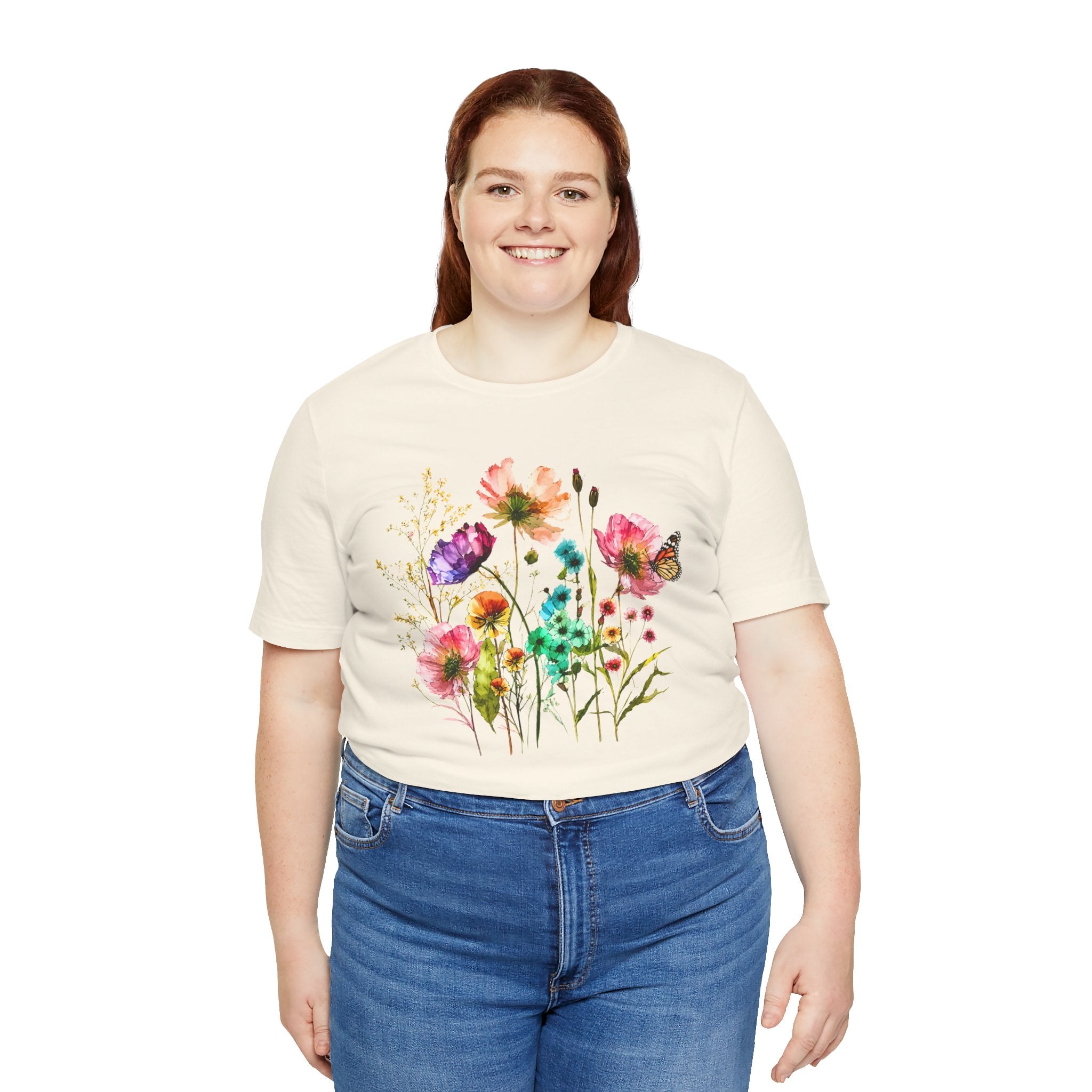 Floral Watercolor  Pink Wildflower Bouquet Graphic T-Shirt