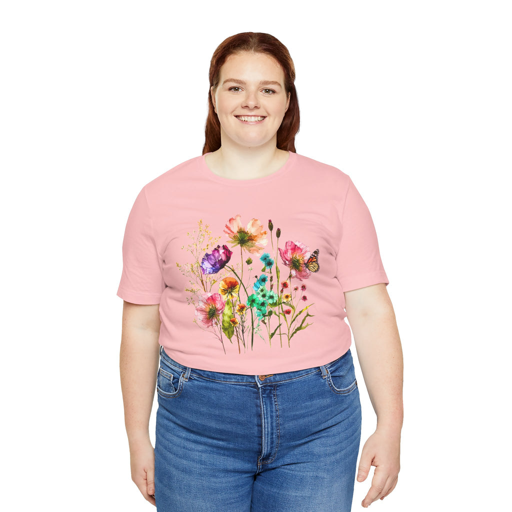 Floral Watercolor  Pink Wildflower Bouquet Graphic T-Shirt