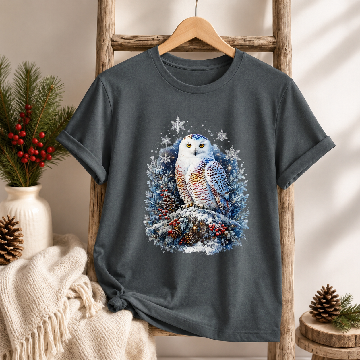 Snowy Owl Festive Holiday Winter T-Shirt