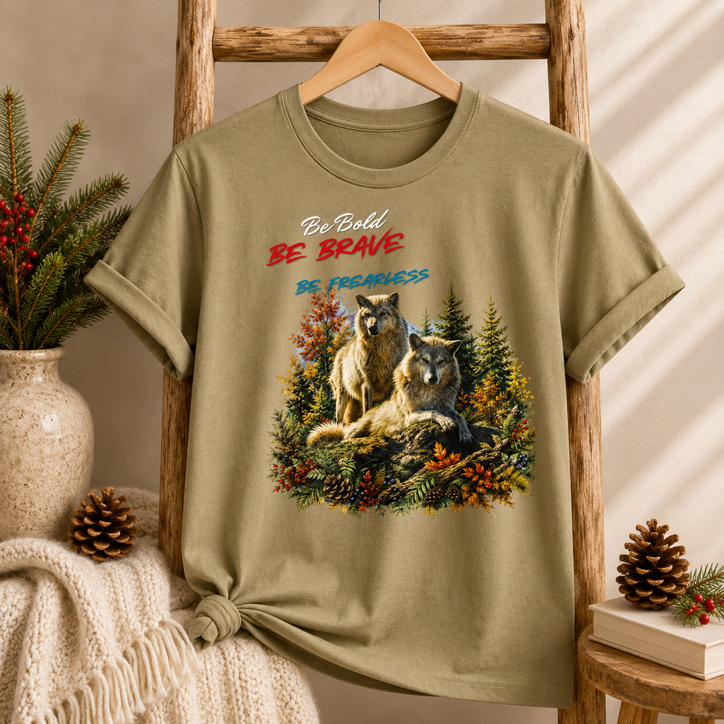 Be Brave Be Fearless Wolf Graphic T‑Shirt