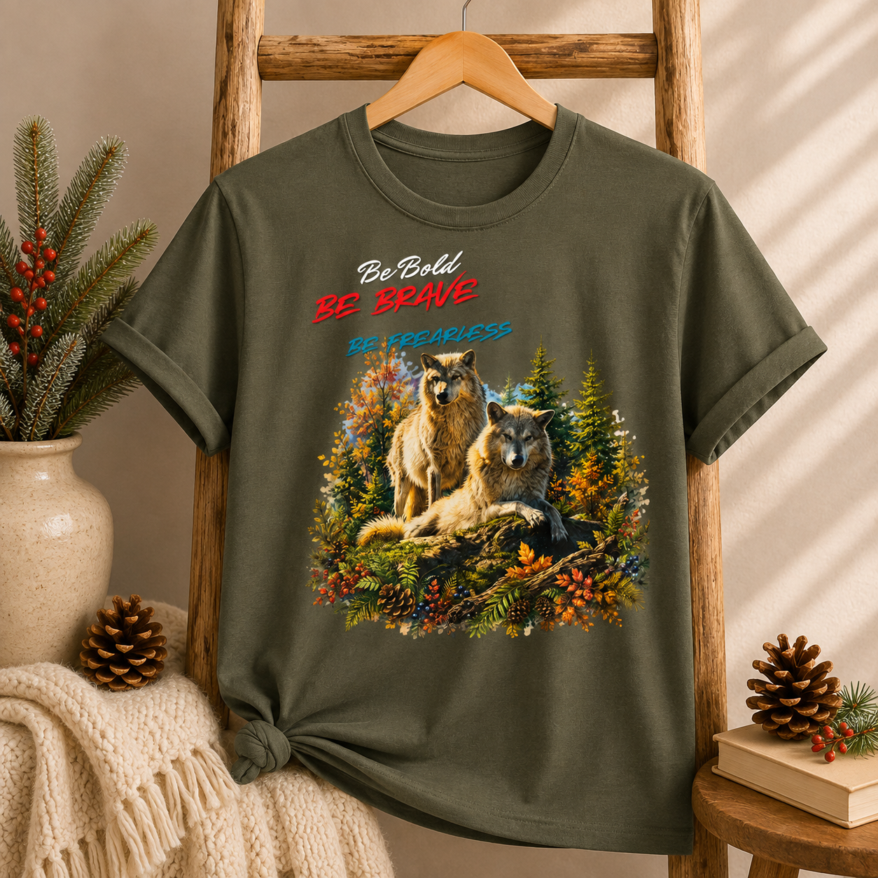 Be Brave Be Fearless Wolf Graphic T‑Shirt