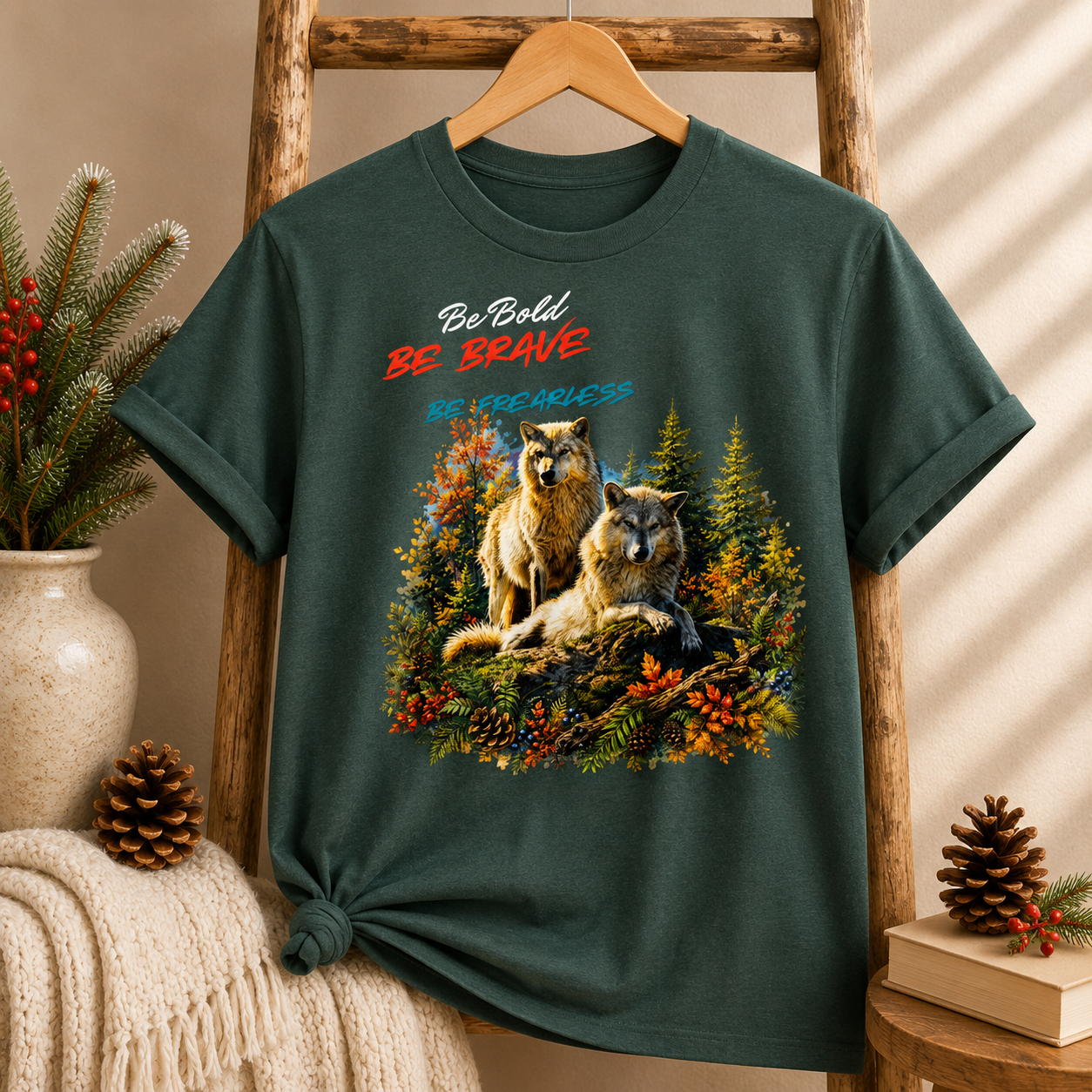 Be Brave Be Fearless Wolf Graphic T‑Shirt