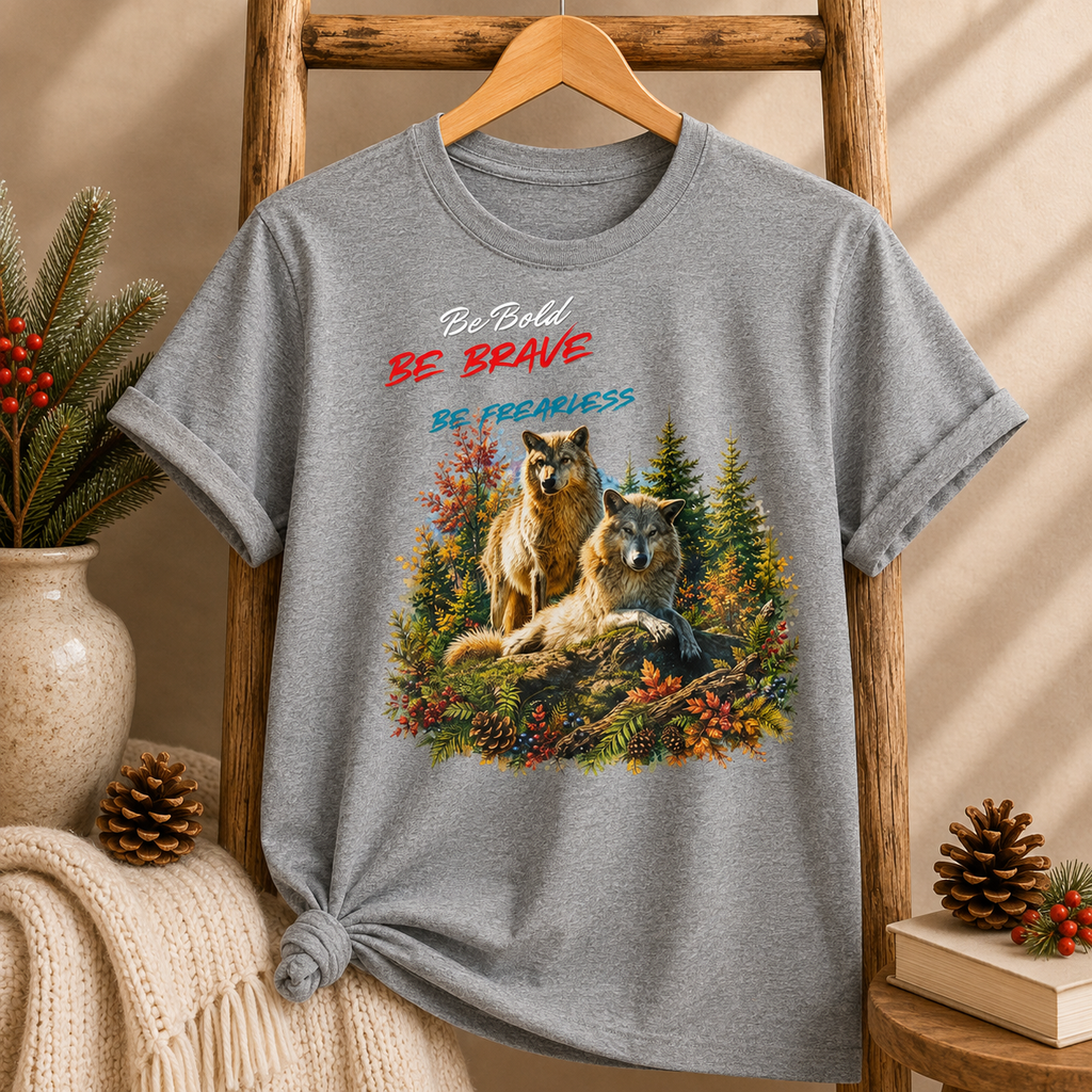 Be Brave Be Fearless Wolf Graphic T‑Shirt