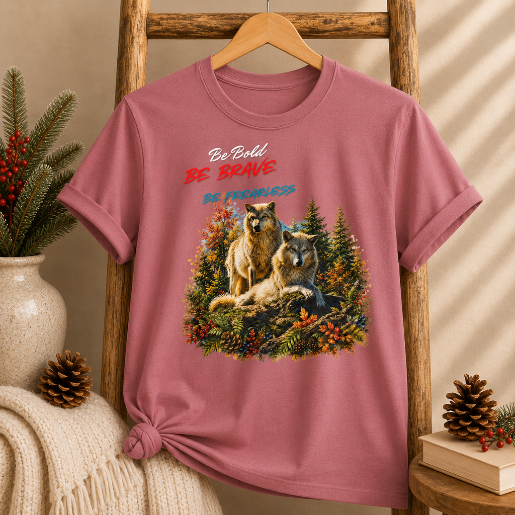 Be Brave Be Fearless Wolf Graphic T‑Shirt