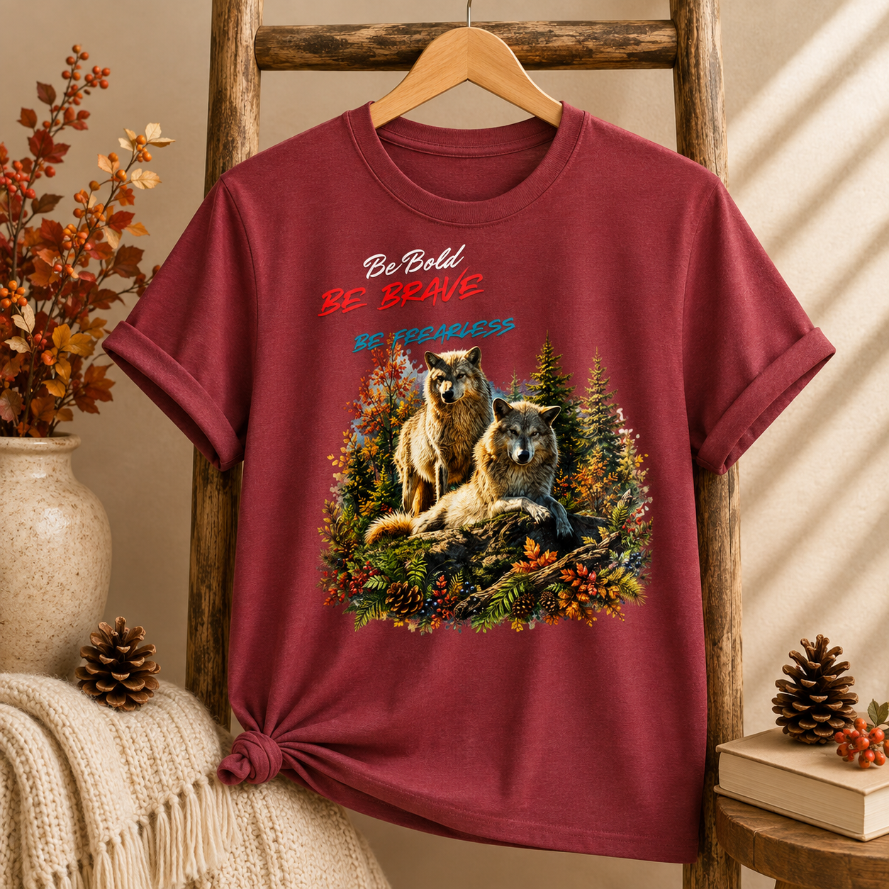 Be Brave Be Fearless Wolf Graphic T‑Shirt