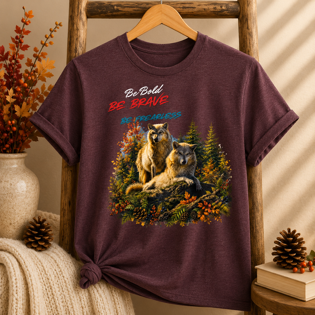 Be Brave Be Fearless Wolf Graphic T‑Shirt