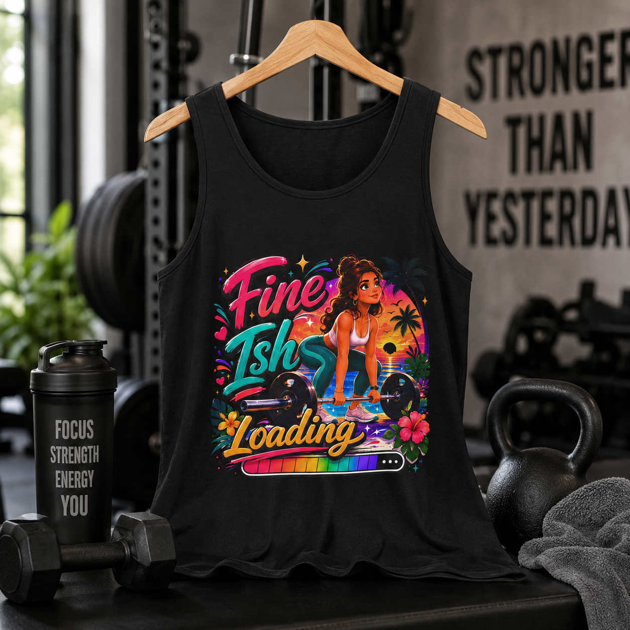 Fine Ish Loading Tank Top — Tropical Pin-Up Workout Graphic Tank