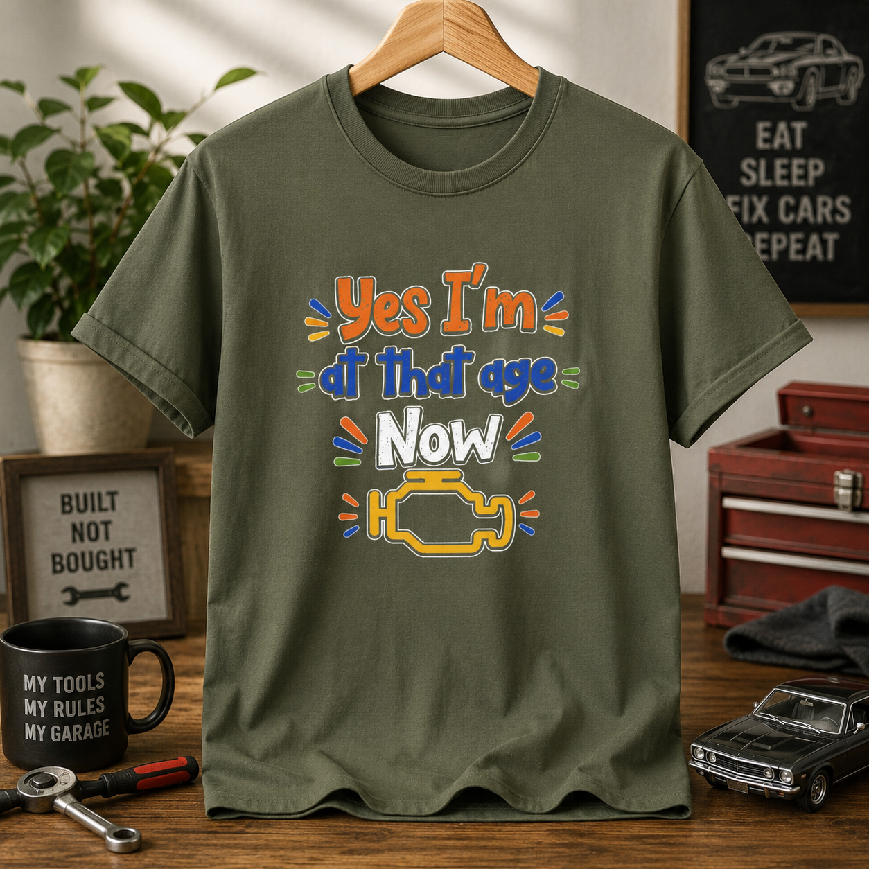 Funny “Yes I’m at that age Now” T-Shirt — Humorous Milestone Tee with Check Engine Icon