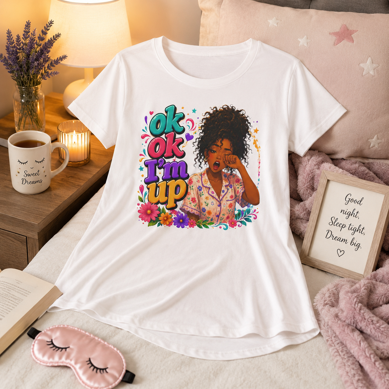 Ok Ok I'm Up T-Shirt Dress – Cute Morning Graphic Sleepwear for Women