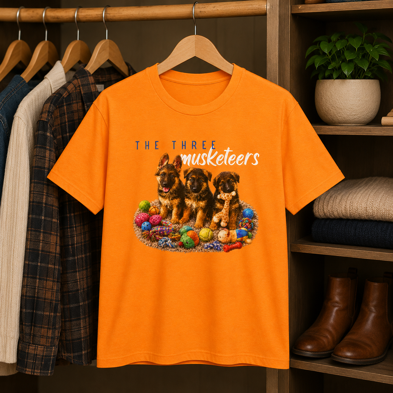 The Three Musketeers Puppy T-Shirt — Cute German Shepherds Easter Dog Tee