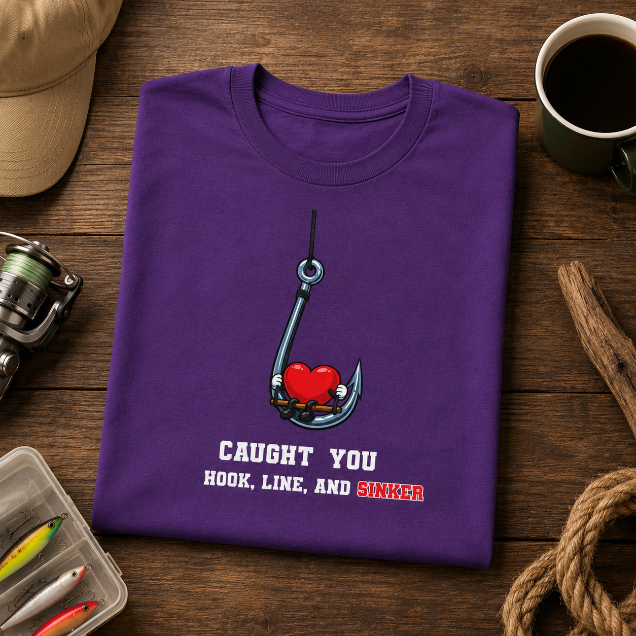 "Caught You Hook, Line, and Sinker" Fishing Heart Tee