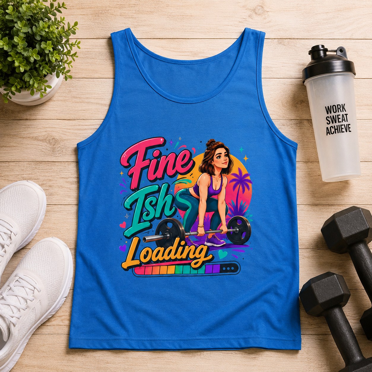"Fine Ish Loading" Retro Fitness Graphic Tank for Women