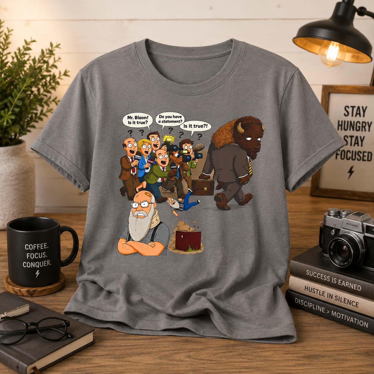 Funny Cartoon Yellow Bison Flip T-Shirt