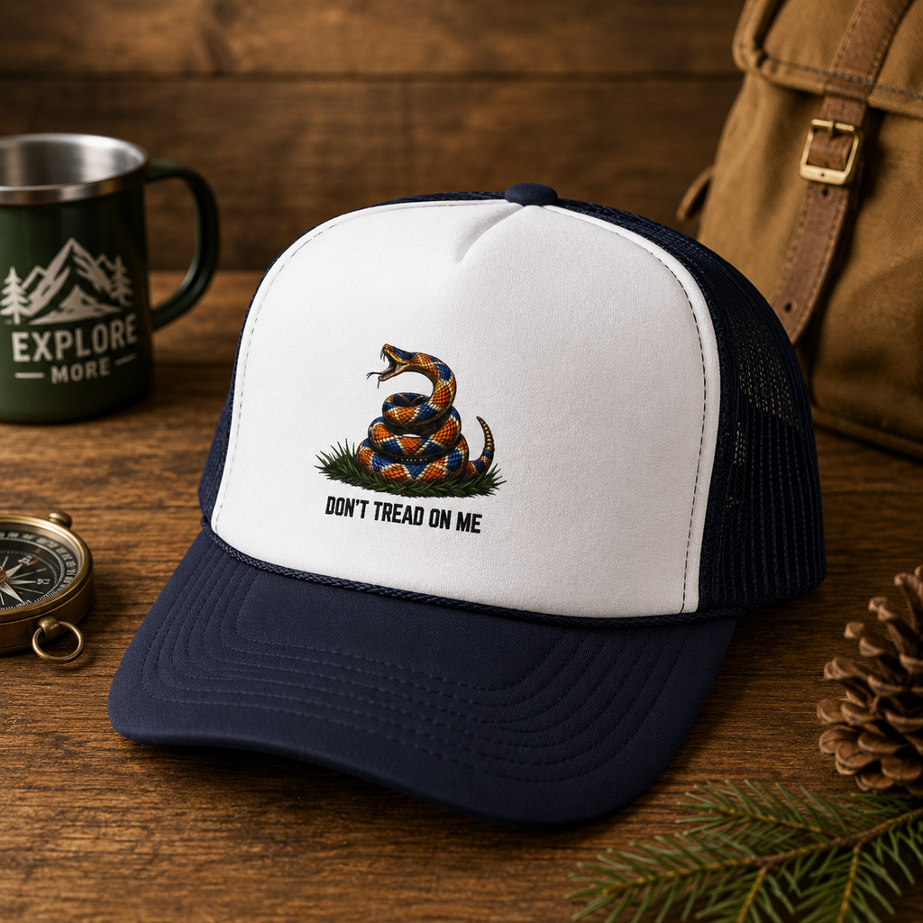Don’t Tread On Me Trucker Cap —Patriotic  Orange and Blue