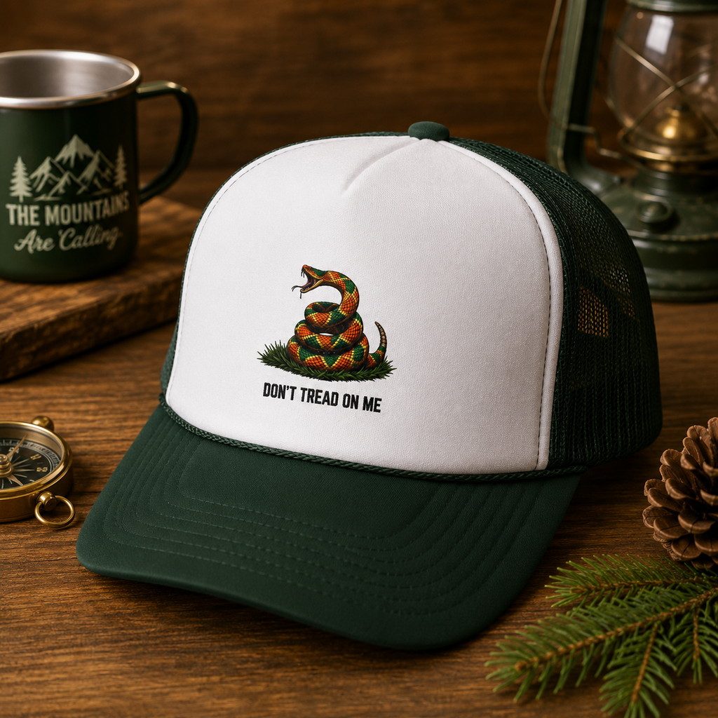 Don't Tread On Me Trucker Cap —Orange and Green Patriotic Hat