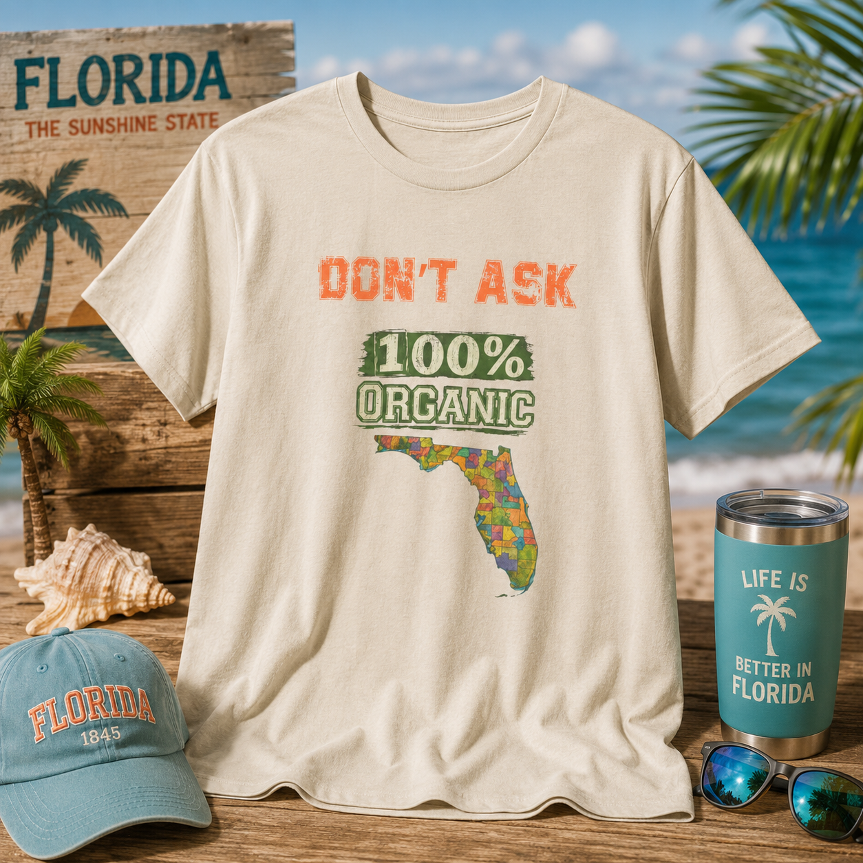 “Don’t Ask, 100% Organic” Florida Pride T-Shirt