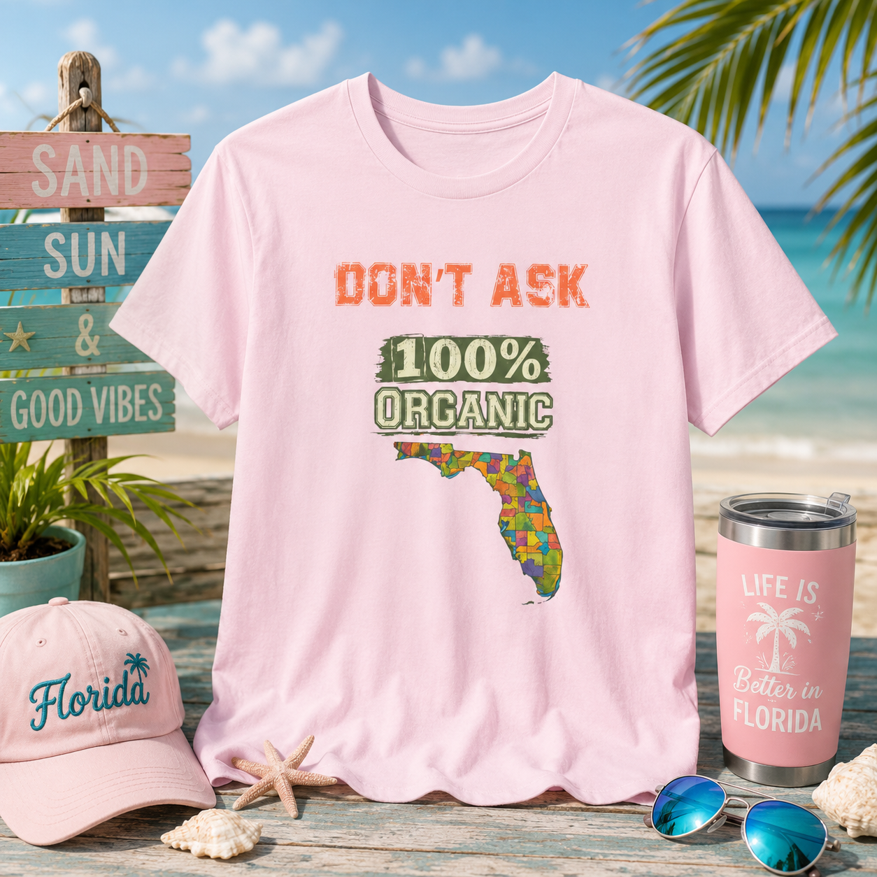 “Don’t Ask, 100% Organic” Florida Pride T-Shirt